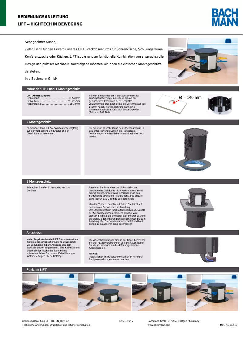 Page n°1 - Manuel utilisateur Bachmann 904.010