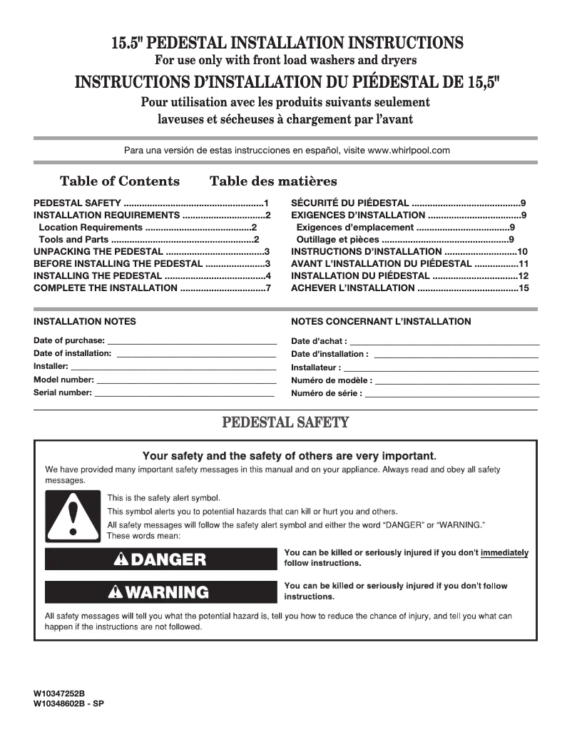 Page n°1 - Manuel utilisateur Whirlpool WFP2715HW