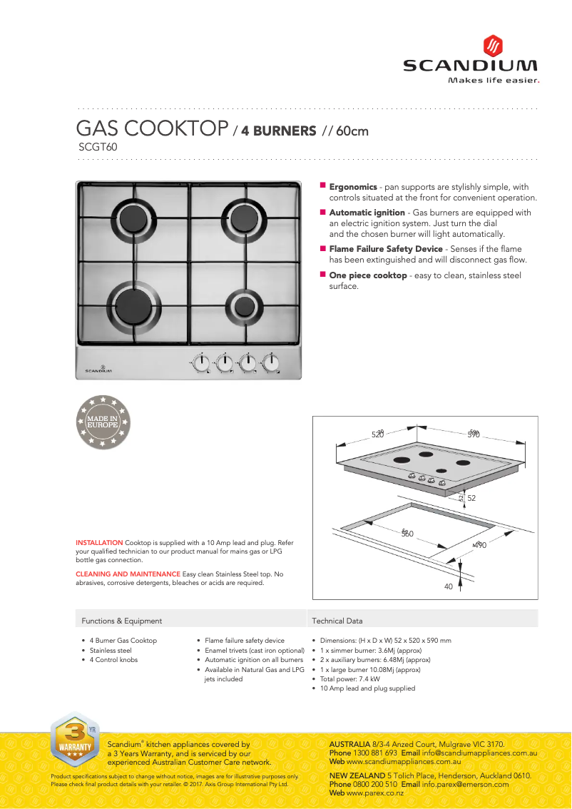 Page 1 de la notice Fiche technique Scandium SCGT60