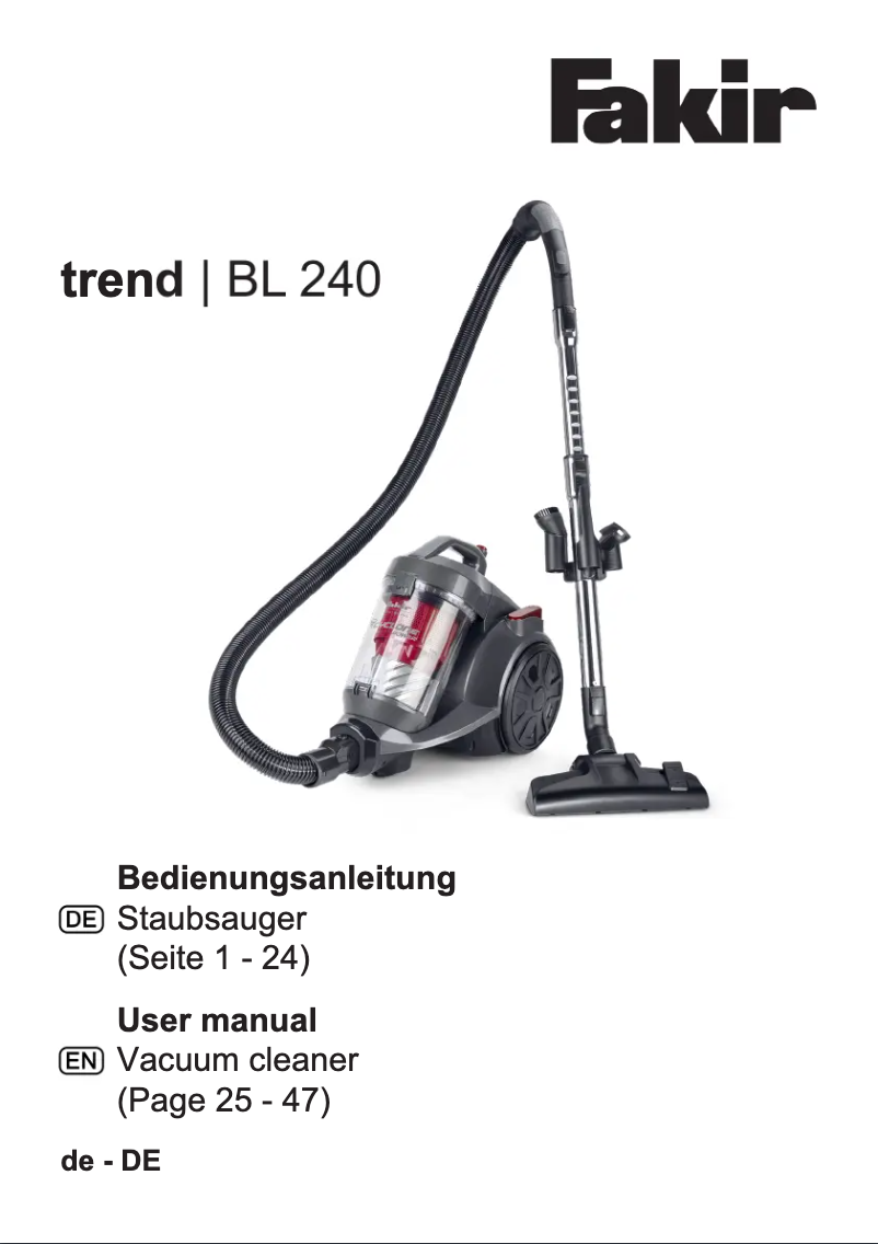 Page n°1 - Manuel utilisateur Fakir Trend BL 240
