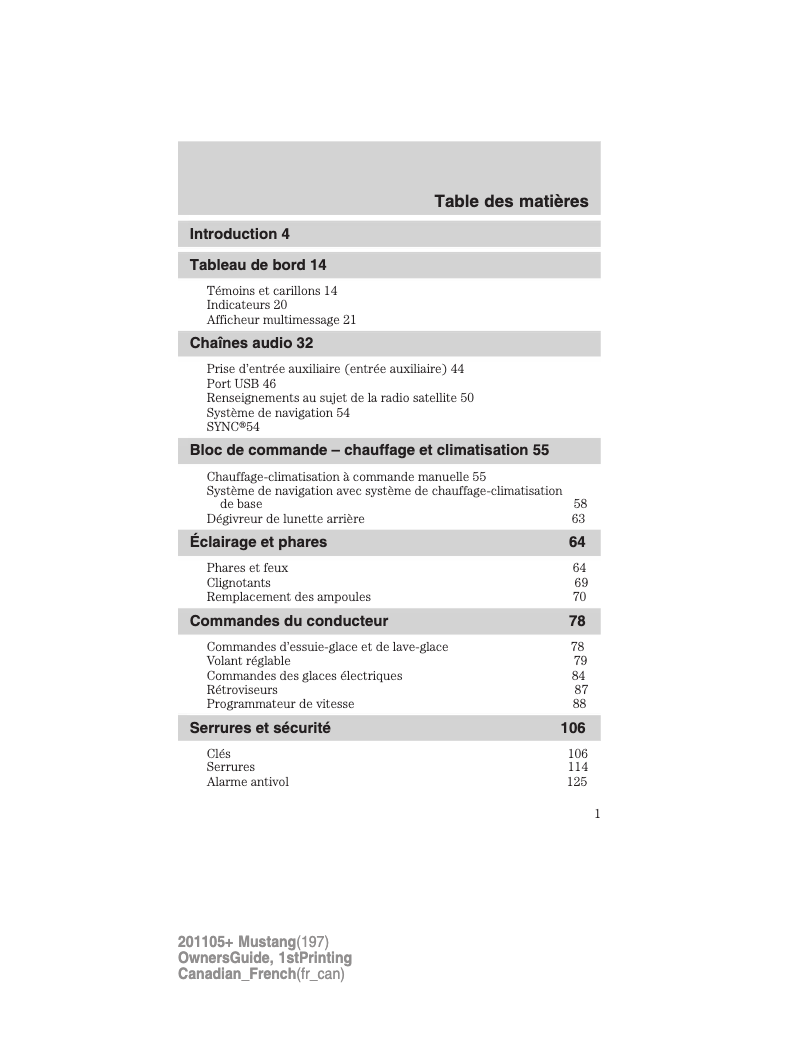 Image de la première page du manuel de l'appareil Mustang (2011)