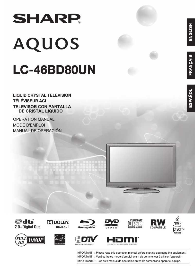 Page 1 de la notice Manuel utilisateur Sharp AQUOS LC-46BD80UN