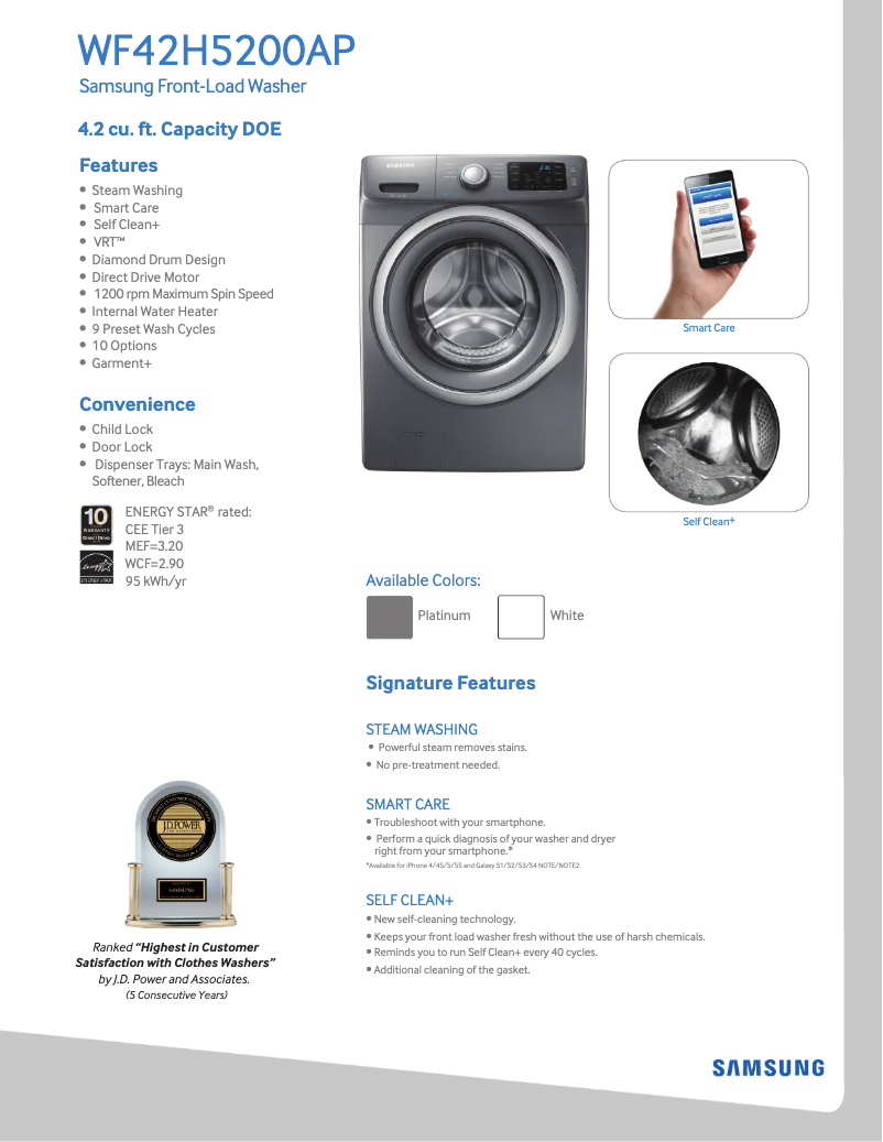 Page n°1 - Fiche technique Samsung WF42H5200A