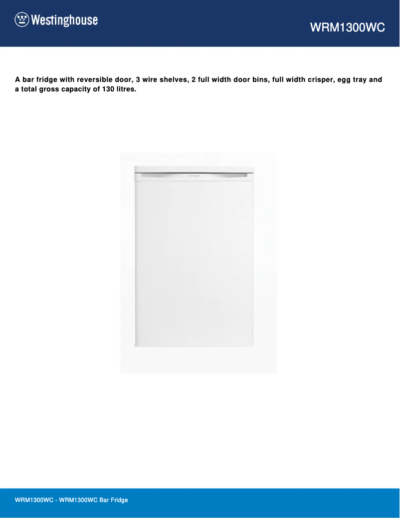Página 1 del manual Ficha técnica Westinghouse WRM1300WC