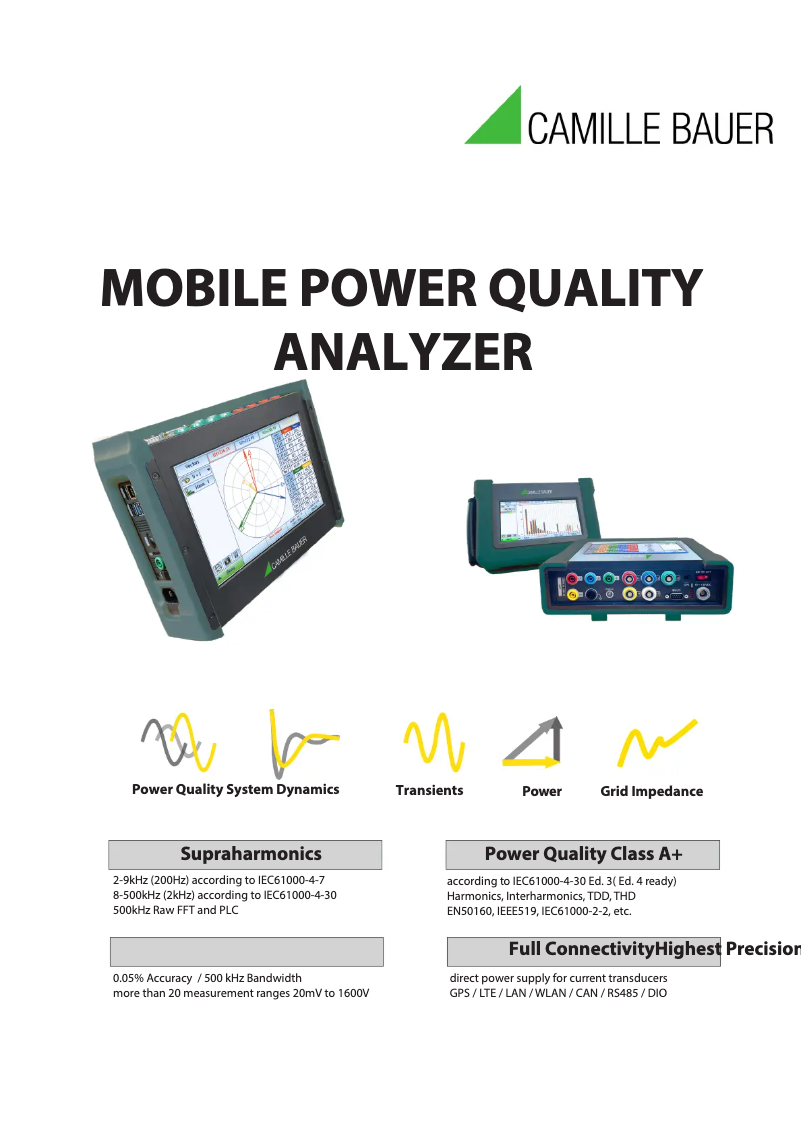 Page 1 de la notice Fiche technique Camille Bauer PQA7000