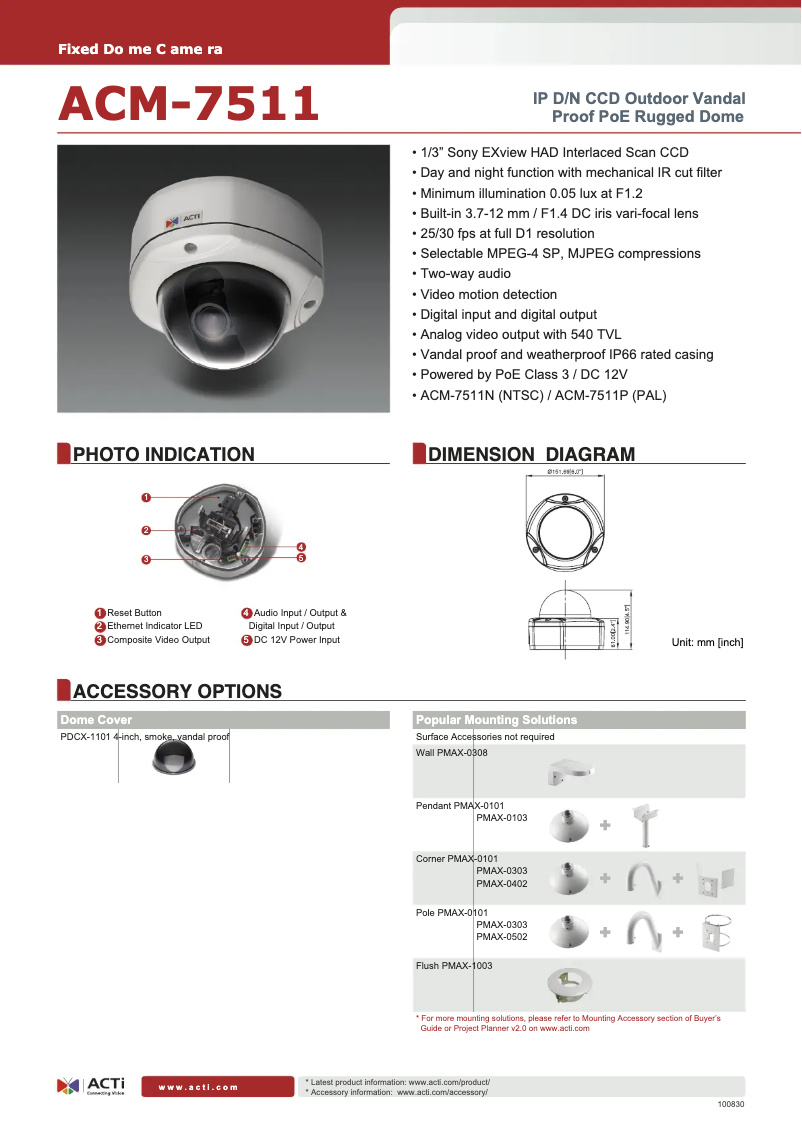 Page n°1 - Fiche technique ACTi ACM-7511