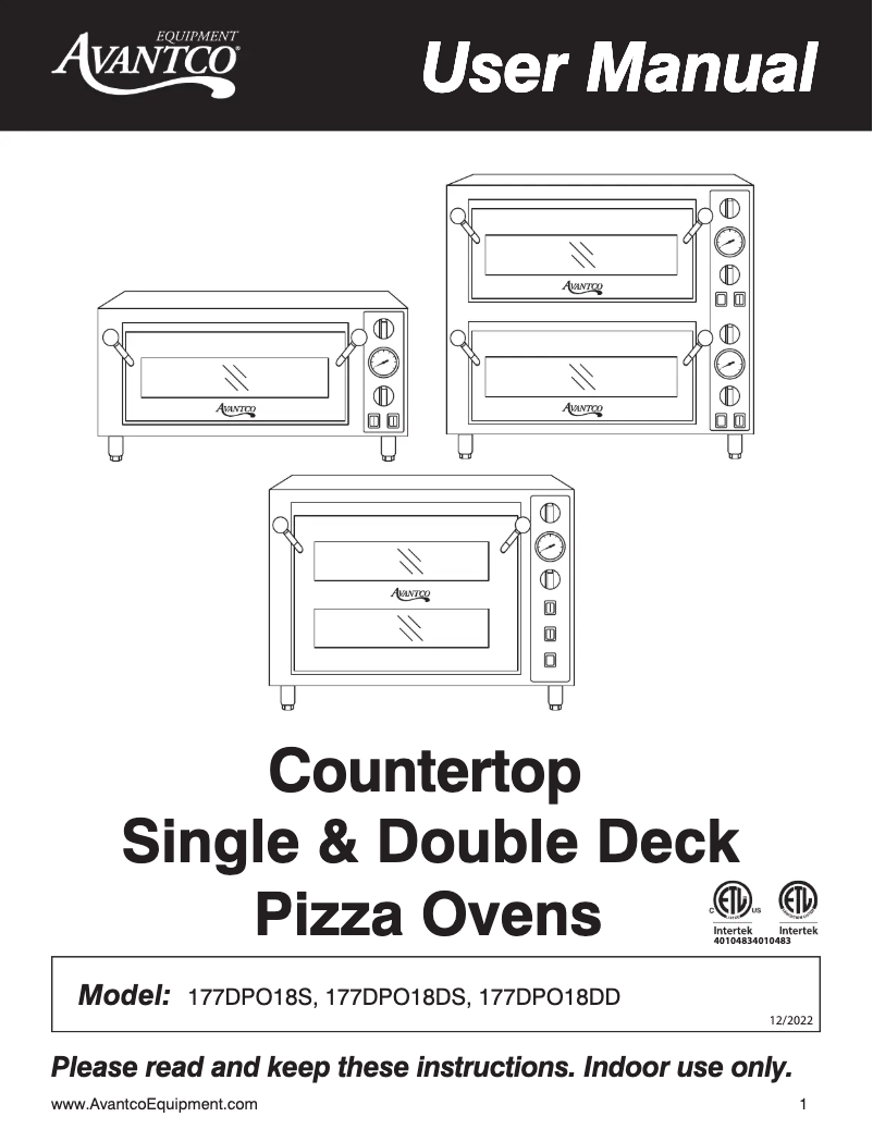 Page 1 de la notice Manuel utilisateur Avantco DPO-18-DS