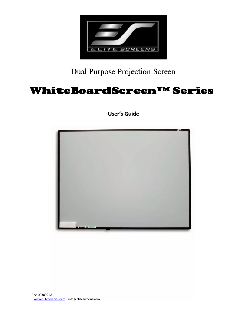 Page n°1 - Manuel utilisateur Elite Screens Whiteboard WB96H