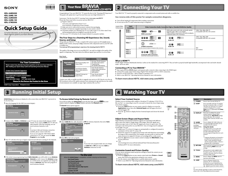 Image de la première page du manuel de l'appareil Bravia KDL-32M3000
