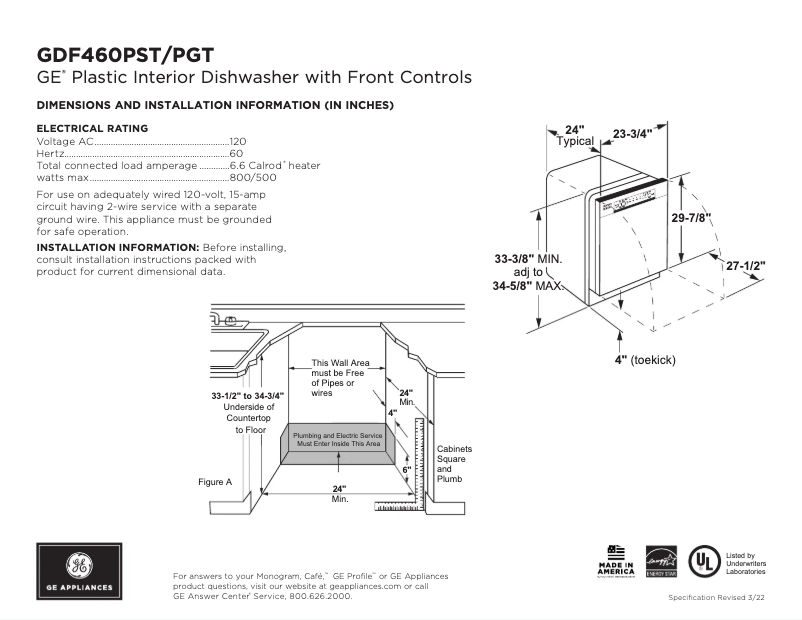 Page n°1 - Fiche technique GE GDF460PSTSS