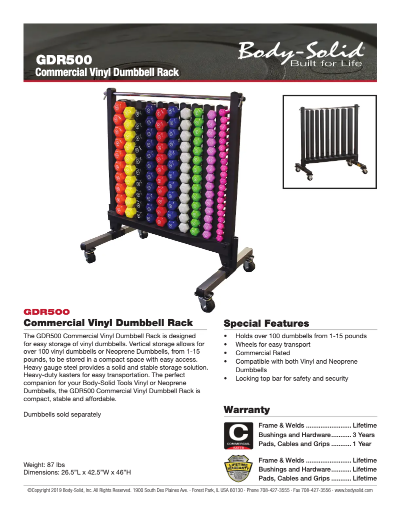 Page 1 de la notice Fiche technique Body-Solid GDR500