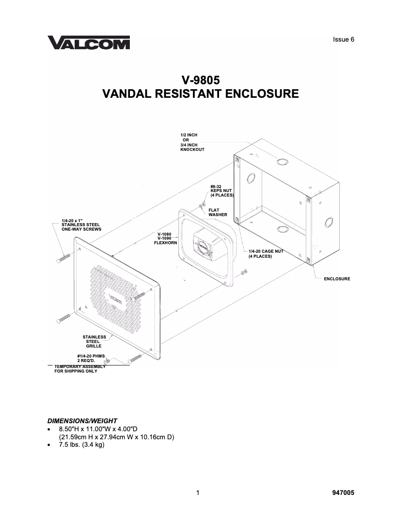 Page n°1 - Manuel utilisateur Valcom V-9805