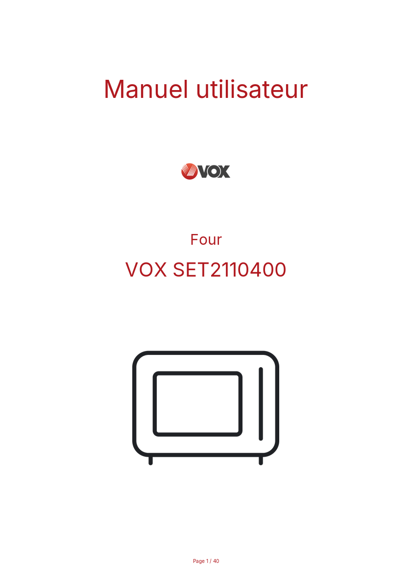 Page n°1 - Manuel utilisateur VOX SET2110400