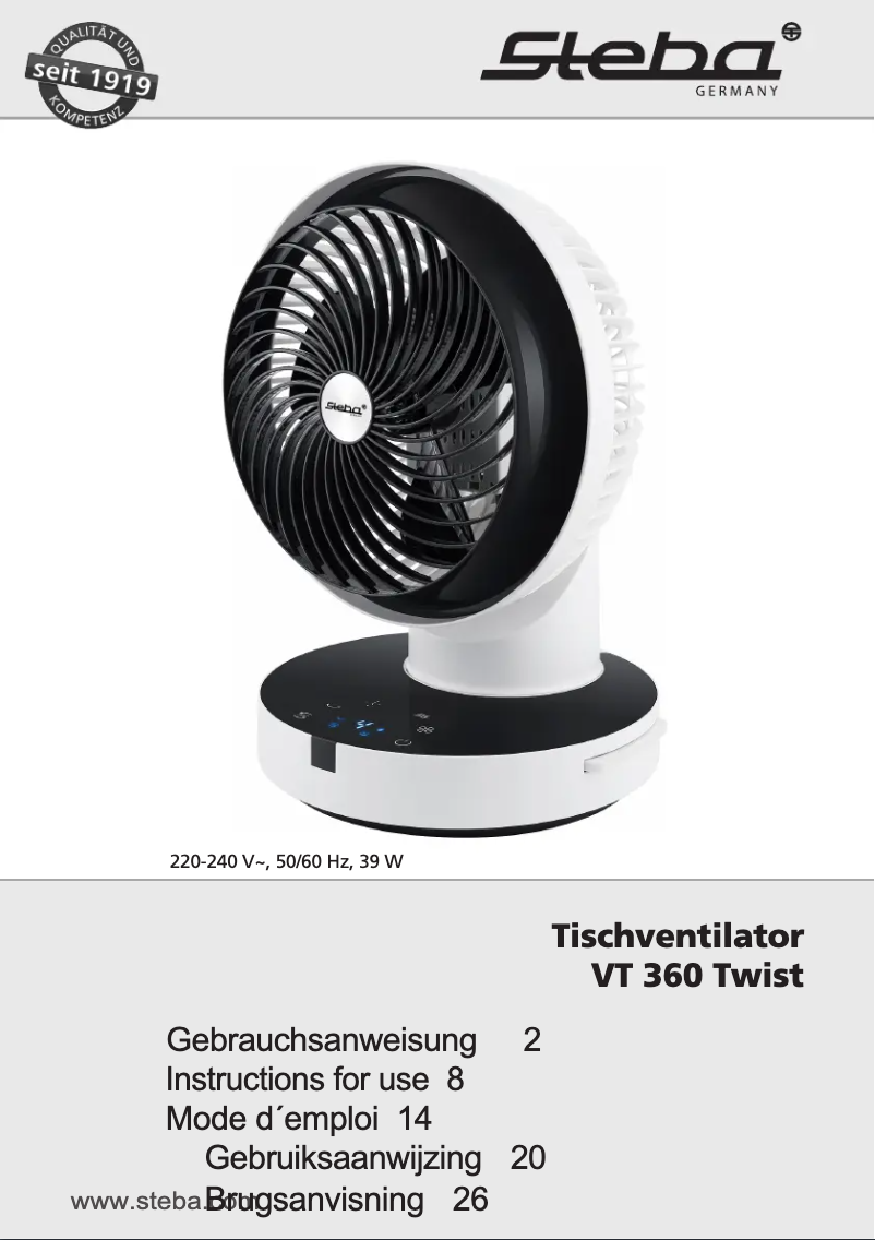 Page 1 de la notice Manuel utilisateur Steba VT 360 Twist