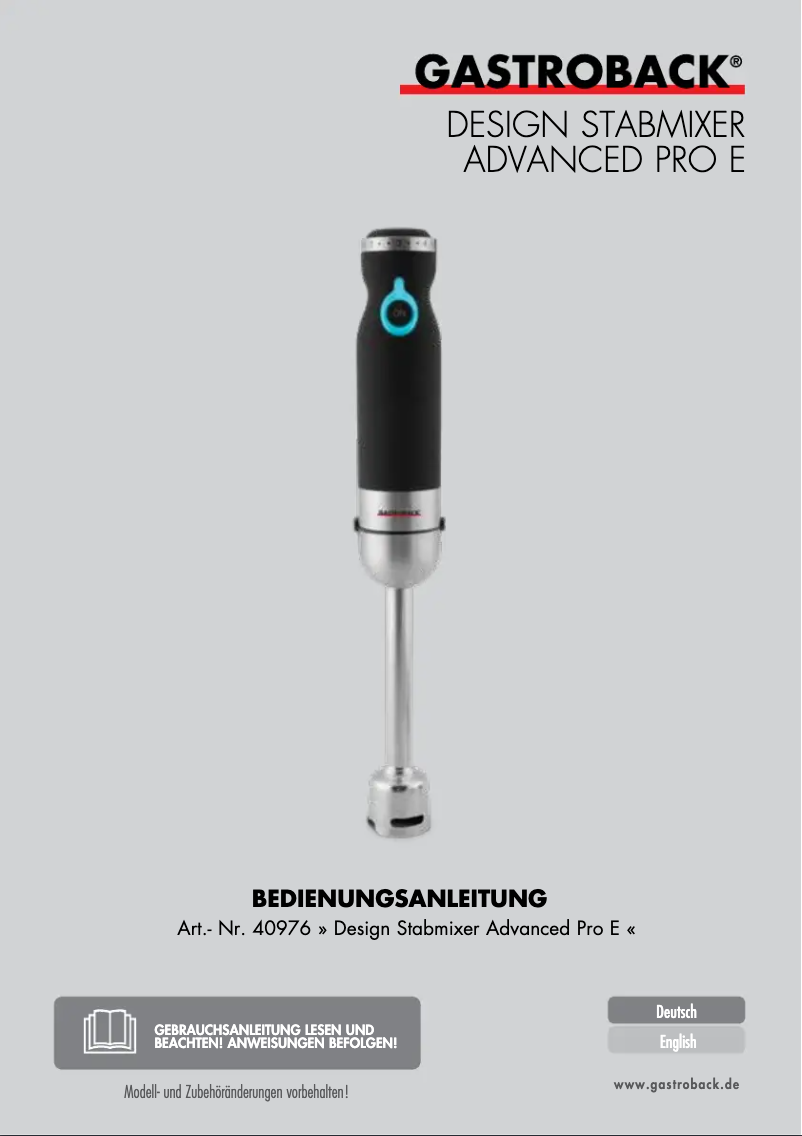 Page 1 de la notice Manuel utilisateur Gastroback Advanced Pro E 40976