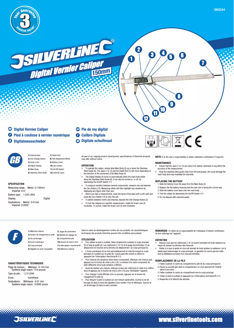 Page n°1 - Manuel utilisateur Silverline 380244