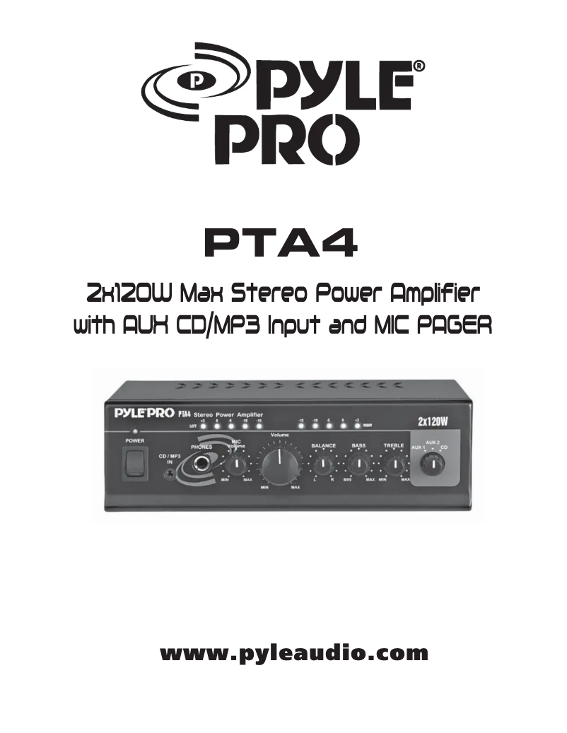 Page 1 de la notice Manuel utilisateur Pyle PTA4