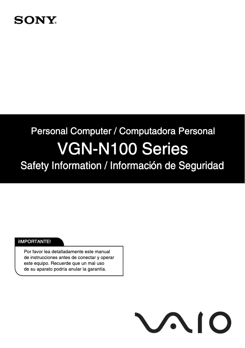 Page 1 de la notice Instructions de sécurité Sony Vaio VGN-N170G