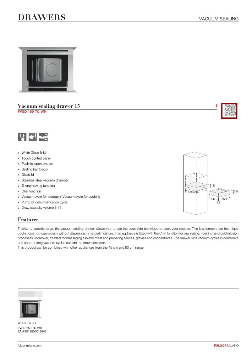 Page n°1 - Fiche technique Fulgor Milano FVSD 150 TC WH