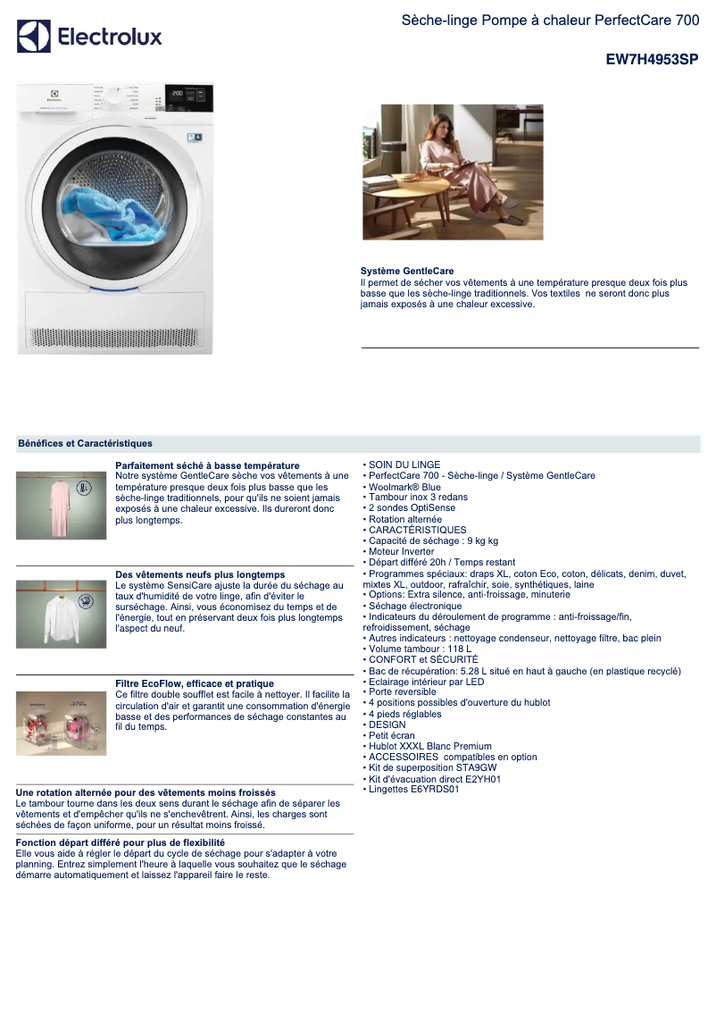 Page n°1 - Fiche technique Electrolux EW7H4953SP