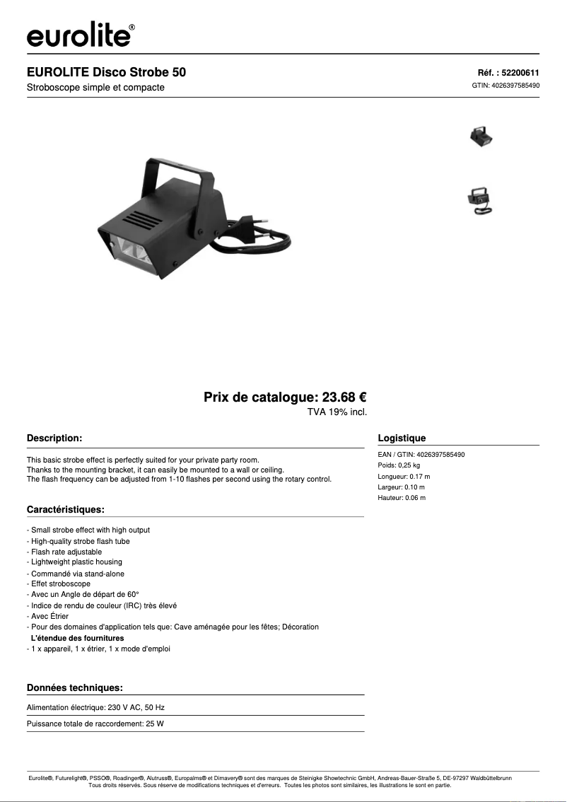Page n°1 - Fiche technique Eurolite Disco Strobe 50