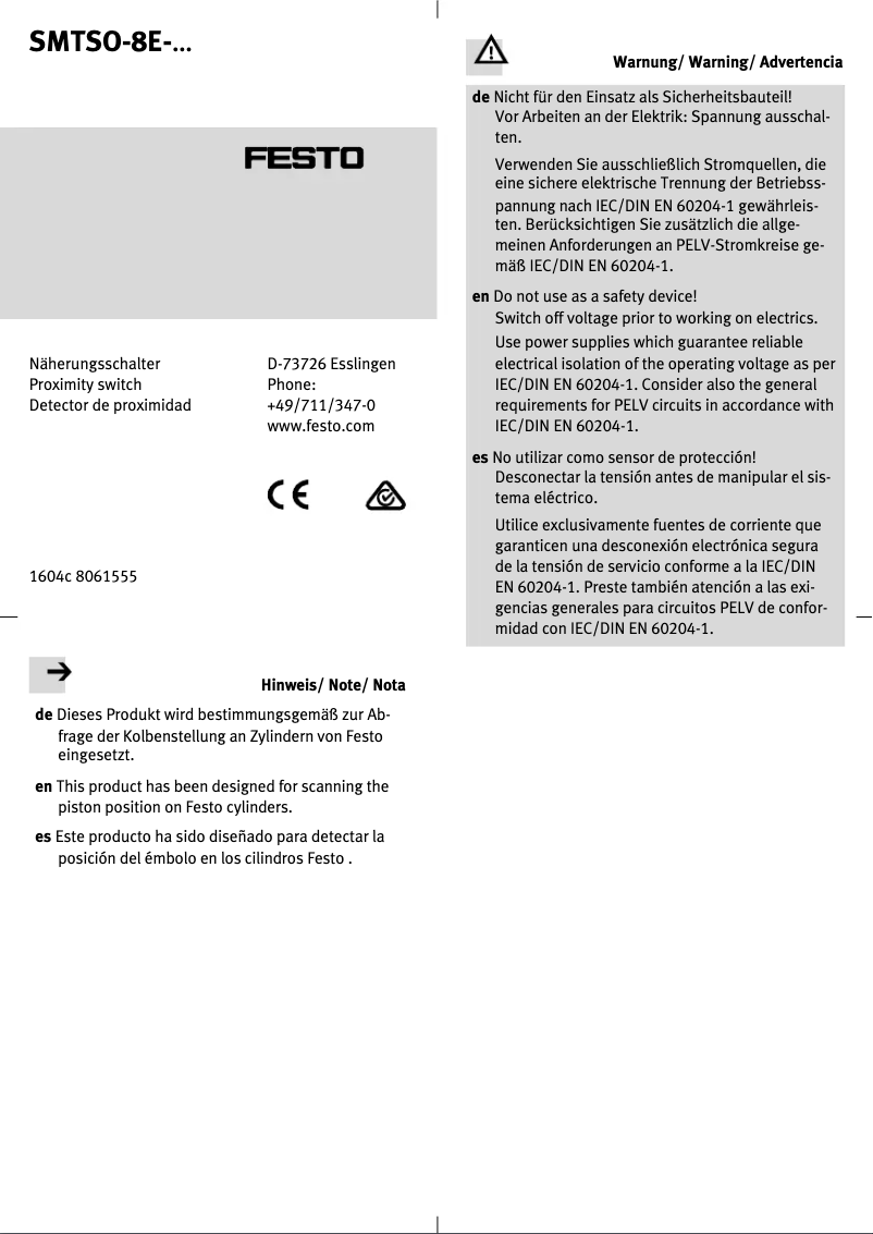 Page n°1 - Manuel utilisateur Festo SMTSO-8E-NS-M12-LED-24