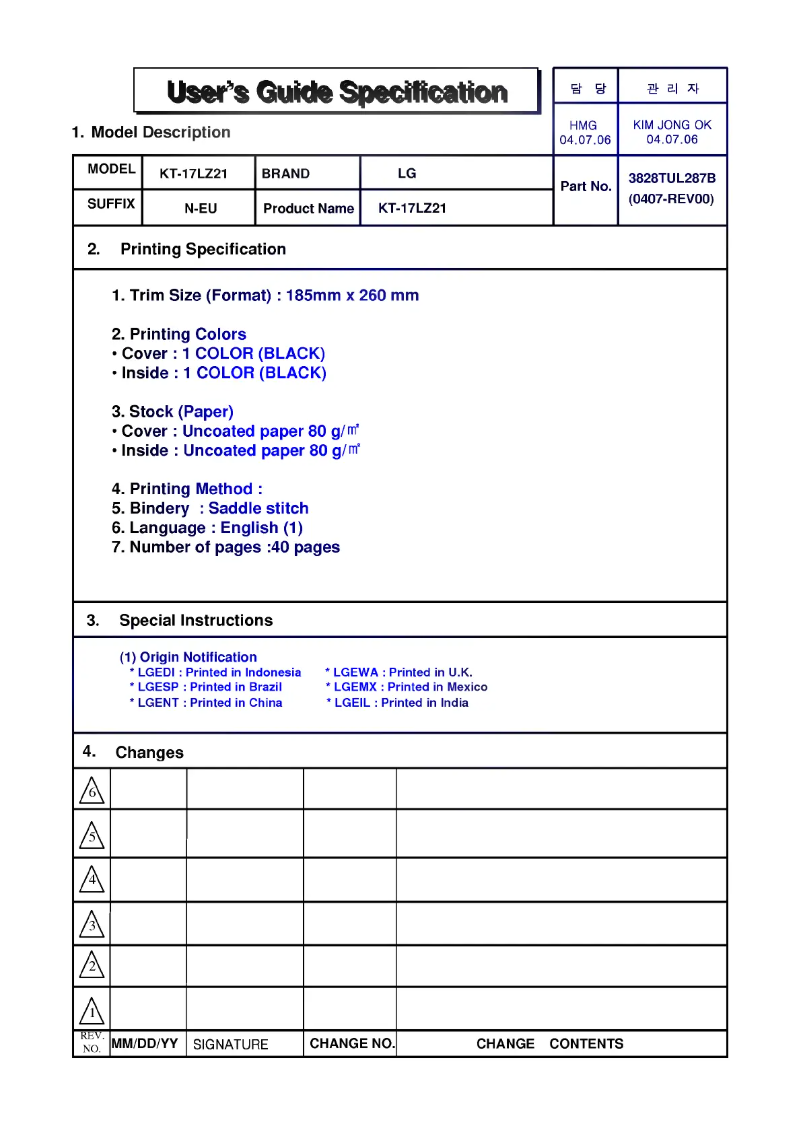 Page 1 de la notice Manuel utilisateur LG KT-17LZ21
