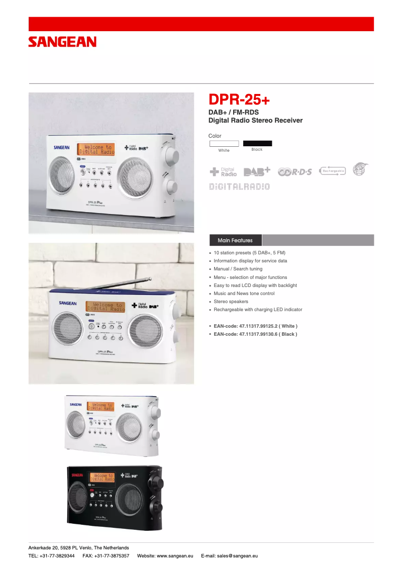 Page n°1 - Fiche technique Sangean DPR-25+