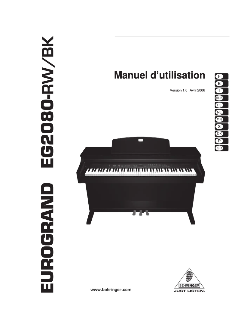 Page 1 de la notice Manuel utilisateur Behringer Eurogrand EG2080-RW