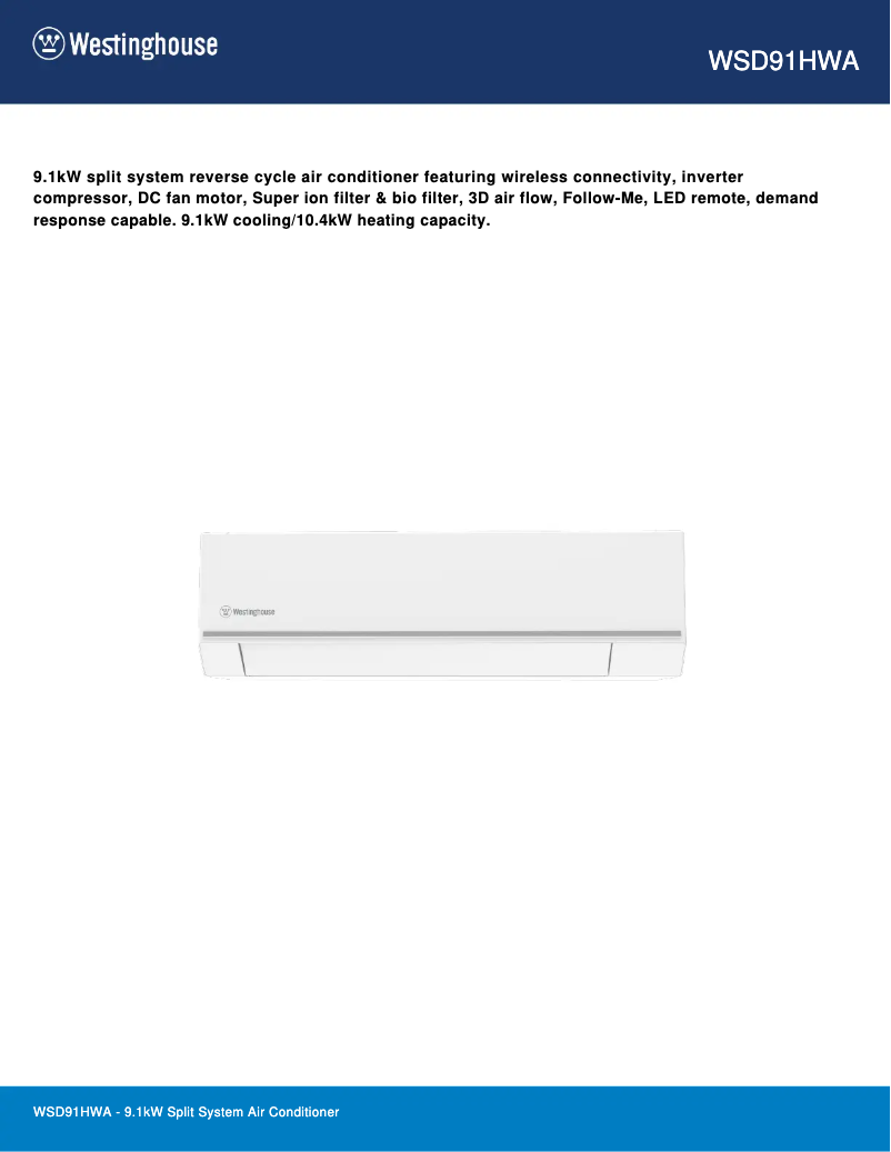 Page n°1 - Fiche technique Westinghouse WSD91HWA