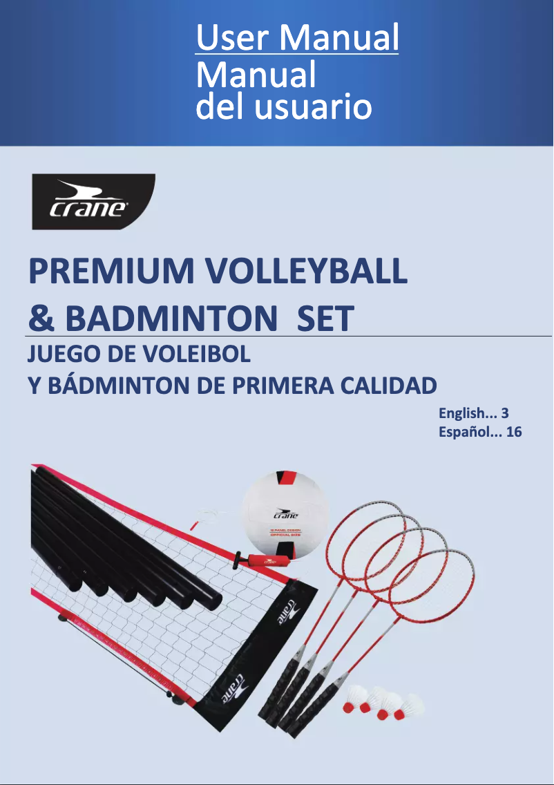 Page 1 de la notice Manuel utilisateur Crane Premium Volleyball & Badminton Set 45082