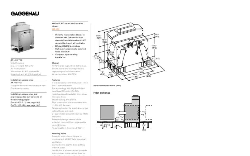 Page 1 de la notice Fiche technique Gaggenau AR410710