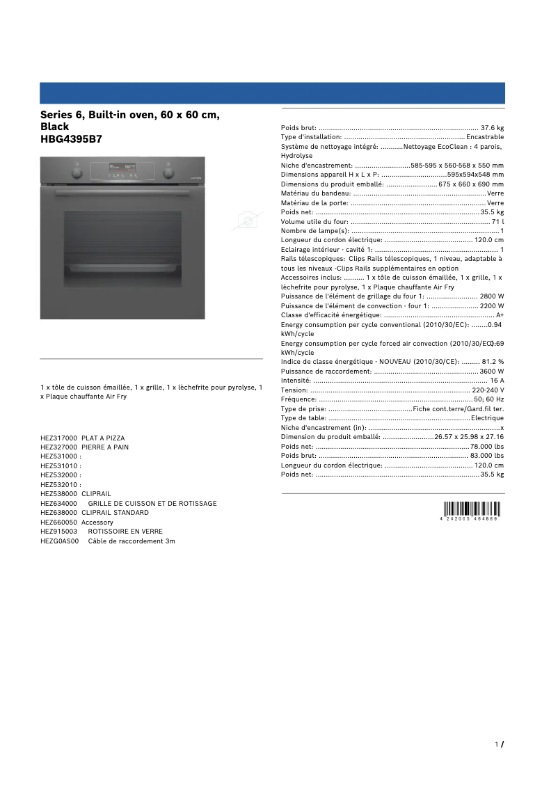 Image de la première page du manuel de l'appareil HBG4395B7