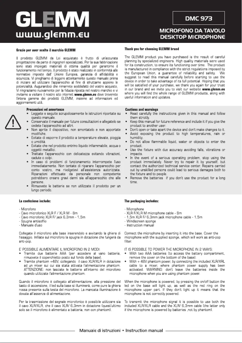 Page 1 de la notice Manuel utilisateur Glemm DMC 973