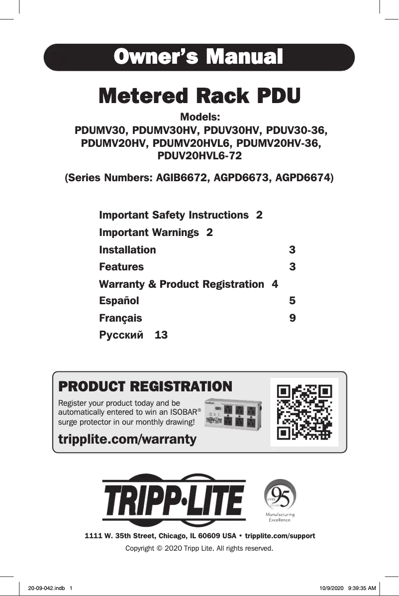 Page n°1 - Manuel utilisateur Tripp Lite PDUV30-36