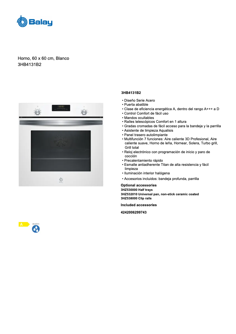 Page n°1 - Fiche technique Balay 3HB4131B2