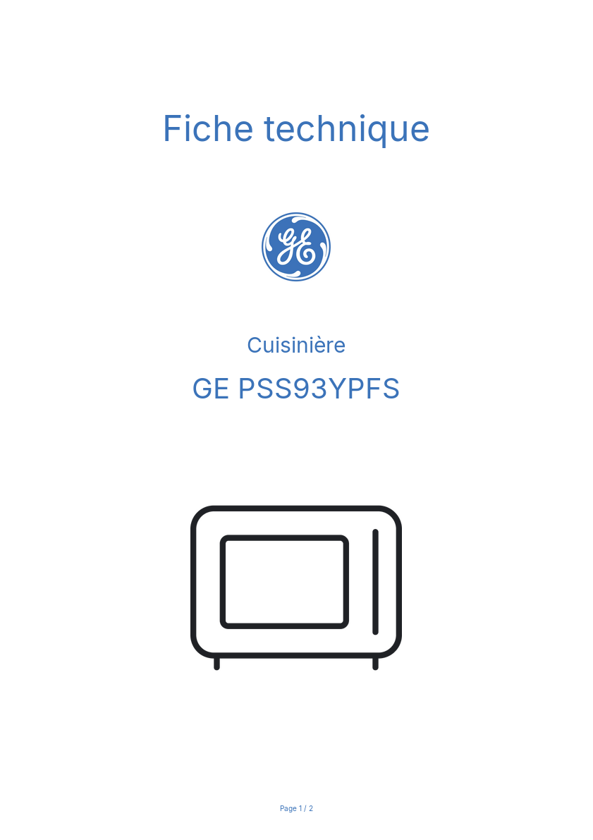 Page n°1 - Fiche technique GE PSS93YPFS