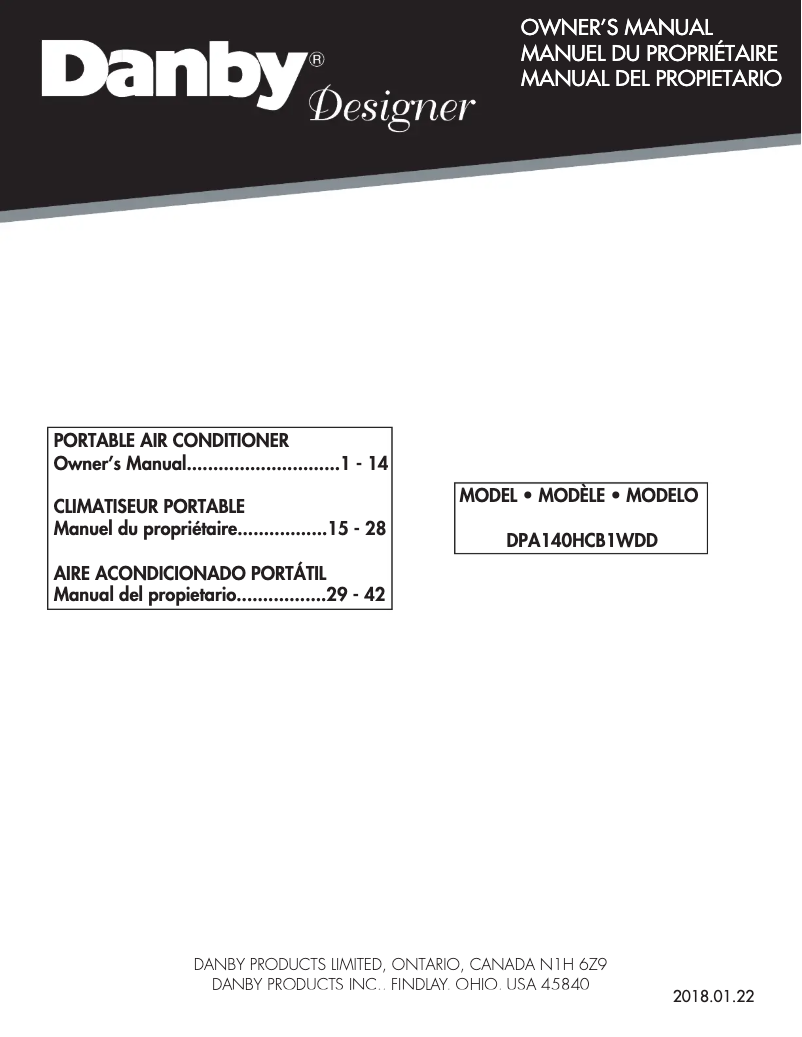 Page n°1 - Manuel utilisateur Danby DPA140HCB1WDD