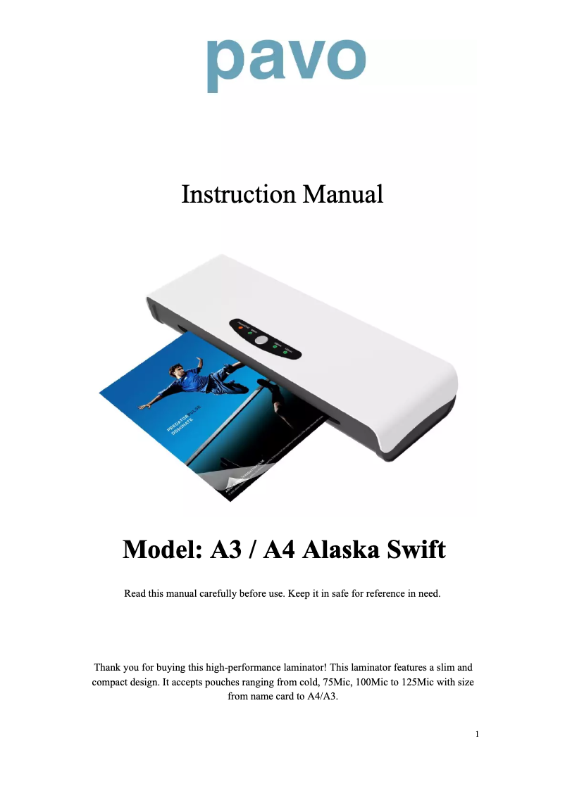 Page n°1 - Manuel utilisateur Pavo Alaska Swift A3