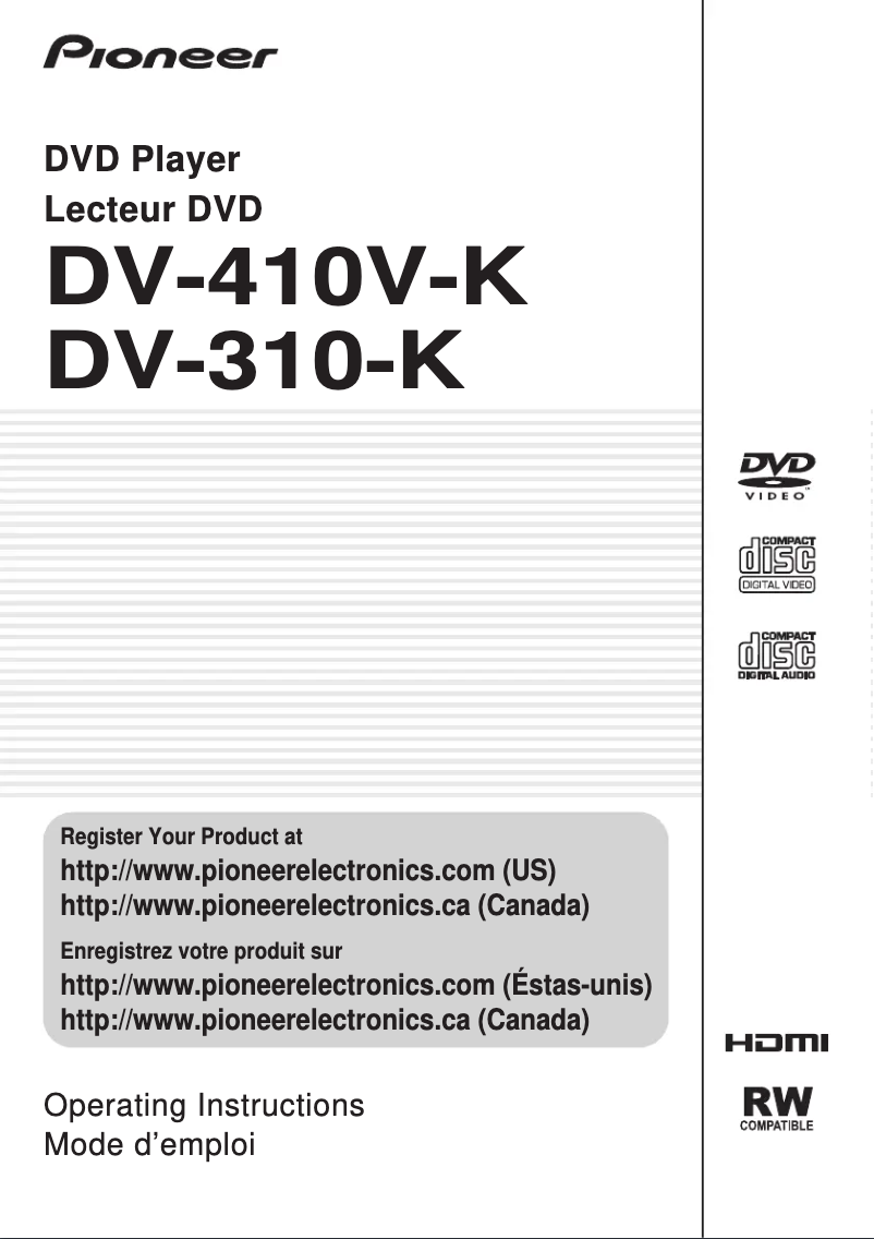 Page n°1 - Manuel utilisateur Pioneer DV-310