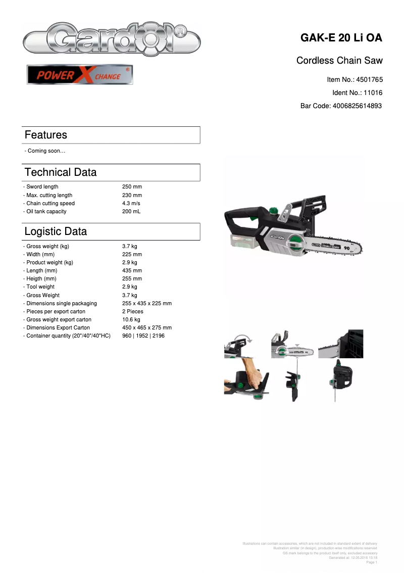 Image de la première page du manuel de l'appareil GAK-E 20 Li OA