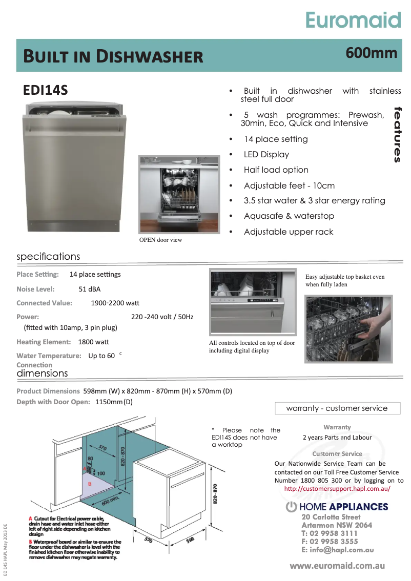 Page 1 de la notice Fiche technique Euromaid EDI14S