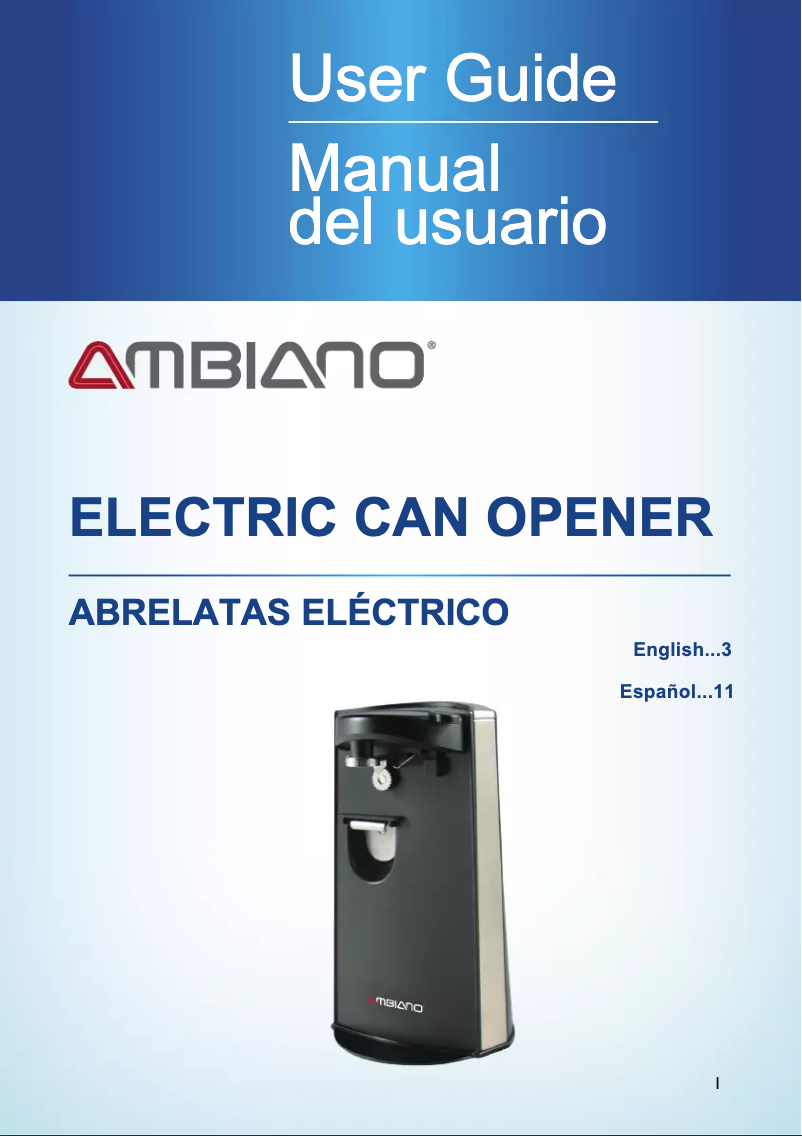 Image de la première page du manuel de l'appareil Electric Can Opener CO2061A-UL