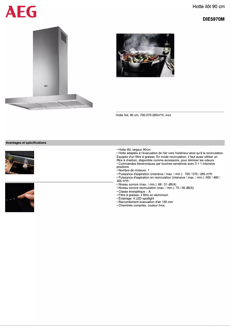 Page 1 de la notice Fiche technique AEG DIE5970M