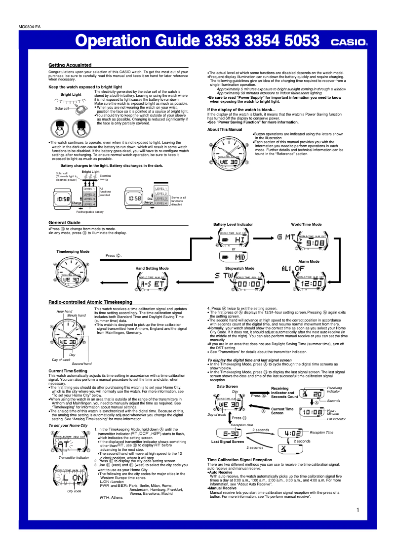 Page n°1 - Manuel utilisateur Casio WVA-620DE-2AVER