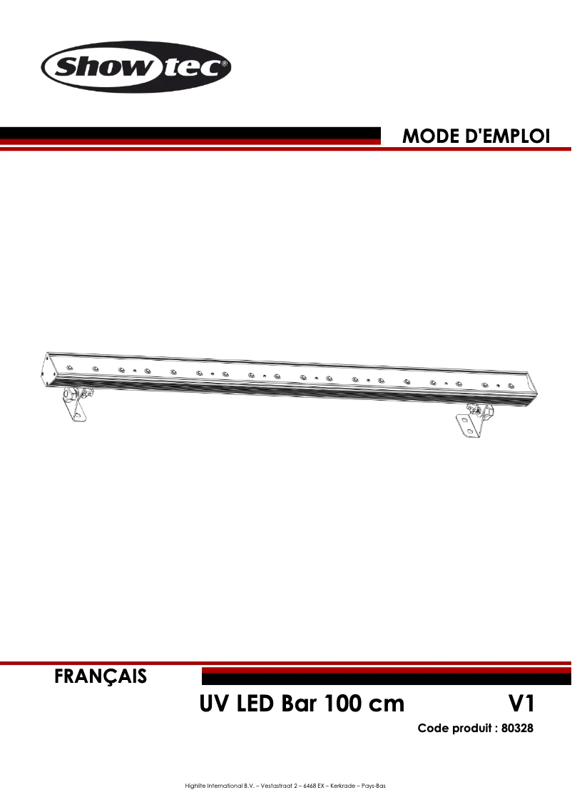 Page 1 de la notice Manuel utilisateur Showtec UV LED Bar 100cm MKII