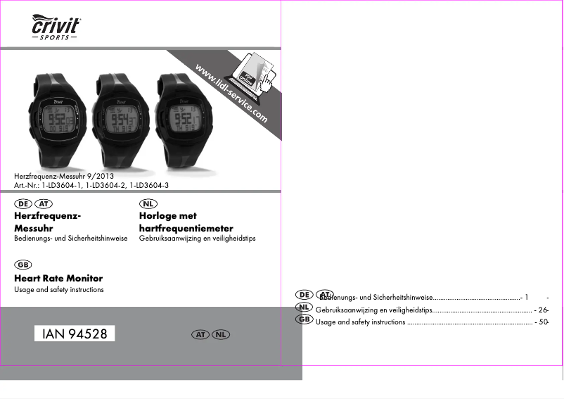 Page 1 de la notice Manuel utilisateur Crivit 1-LD3604-1 IAN 94528