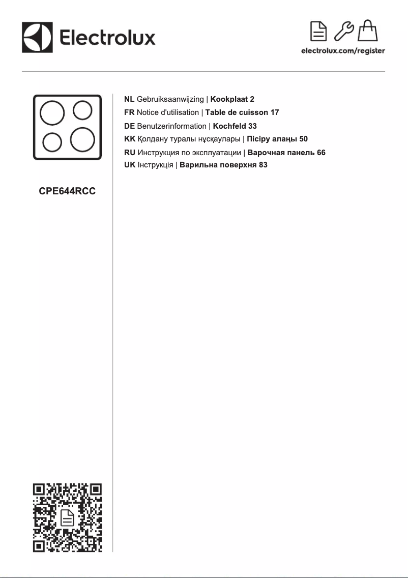 Page 1 de la notice Manuel utilisateur Electrolux CPE644RCC