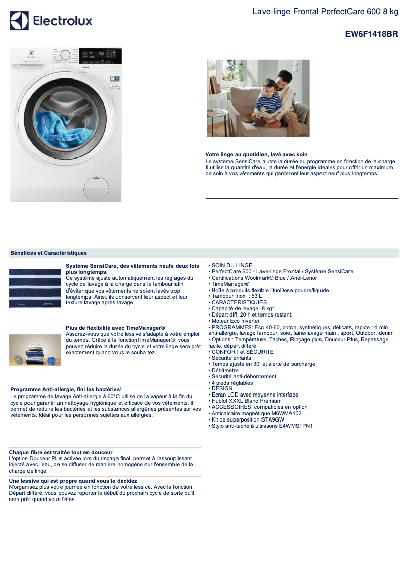 Page n°1 - Fiche technique Electrolux EW6F1418BR