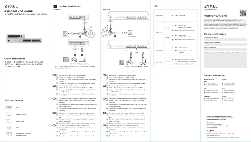 Page n°1 - Guide de démarrage rapide ZyXEL GS1008HP